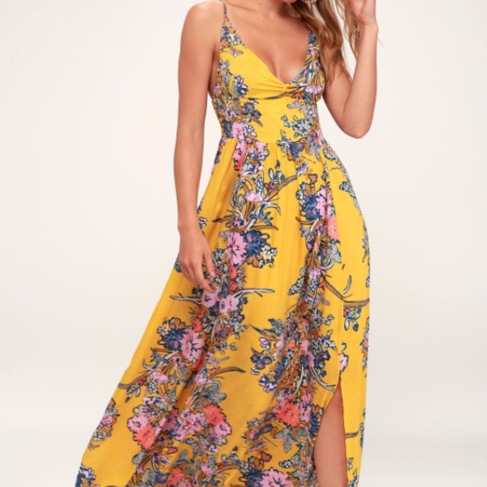 Free People Through the Vine Golden Yellow Floral Print Maxi Dress